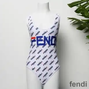 Fendi Swimsuit Women Fendi Fila Motif Lycra White Blue