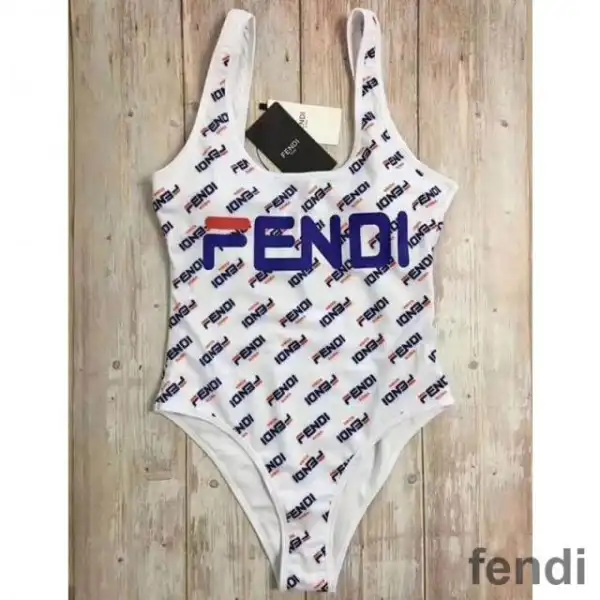 Affordable Fendi Swimsuit Women Fendi Fila Motif Lycra White Blue