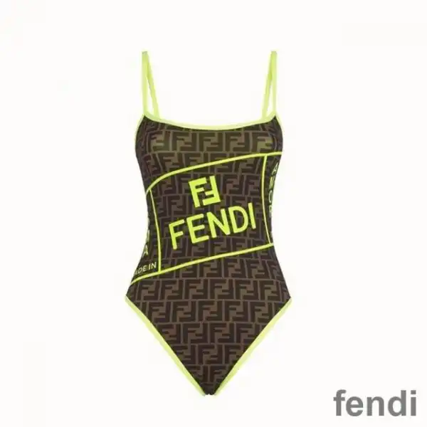 Cheap Fendi Swimsuit Women Fendi Roma Amor Motif Lycra Brown Green