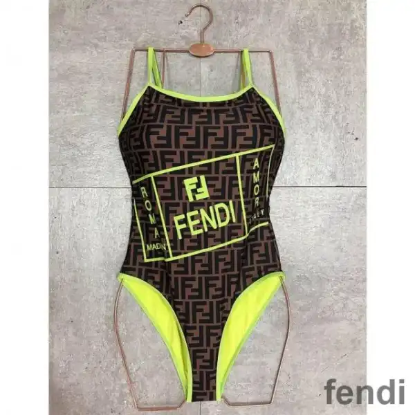 Cheap Fendi Swimsuit Women Fendi Roma Amor Motif Lycra Brown Green