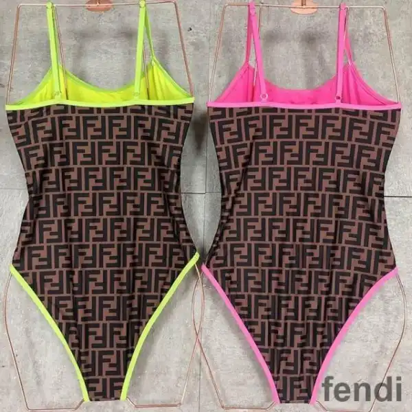 Cheap Fendi Swimsuit Women Fendi Roma Amor Motif Lycra Brown Green