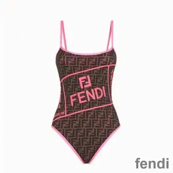 Cheap Fendi Swimsuit Women Fendi Roma Amor Motif Lycra Brown Pink