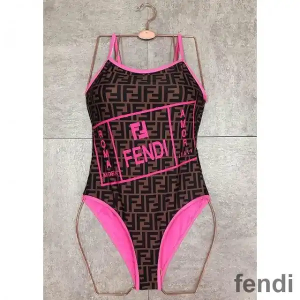 Cheap Fendi Swimsuit Women Fendi Roma Amor Motif Lycra Brown Pink