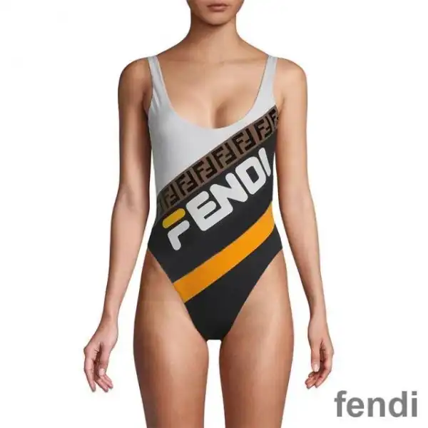 Cheap Fendi Swimsuit Women Fila Logo Motif Lycra White Black