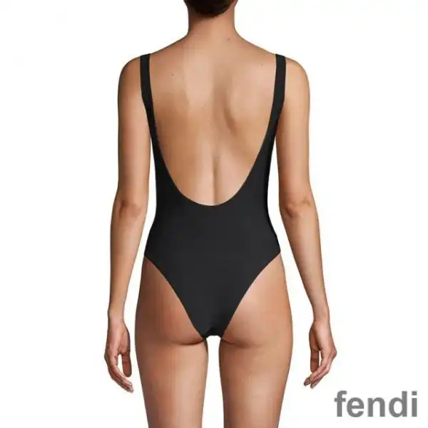 Cheap Fendi Swimsuit Women Fila Logo Motif Lycra White Black