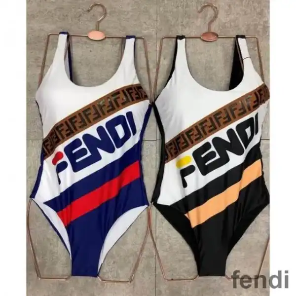 Cheap Fendi Swimsuit Women Fila Logo Motif Lycra White Black