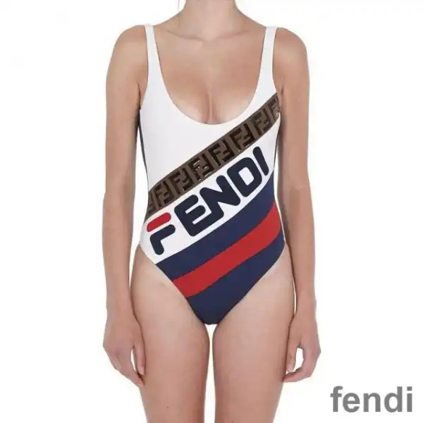 Cheap Fendi Swimsuit Women Fila Logo Motif Lycra White Blue