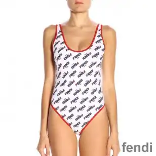 Fendi Swimsuit Women Fila Motif Lycra White Red