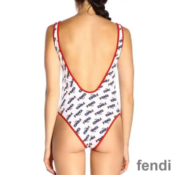 Cheap Fendi Swimsuit Women Fila Motif Lycra White Red