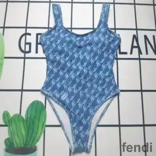 Fendi Swimsuit Women Graphic Logo Motif Lycra Blue