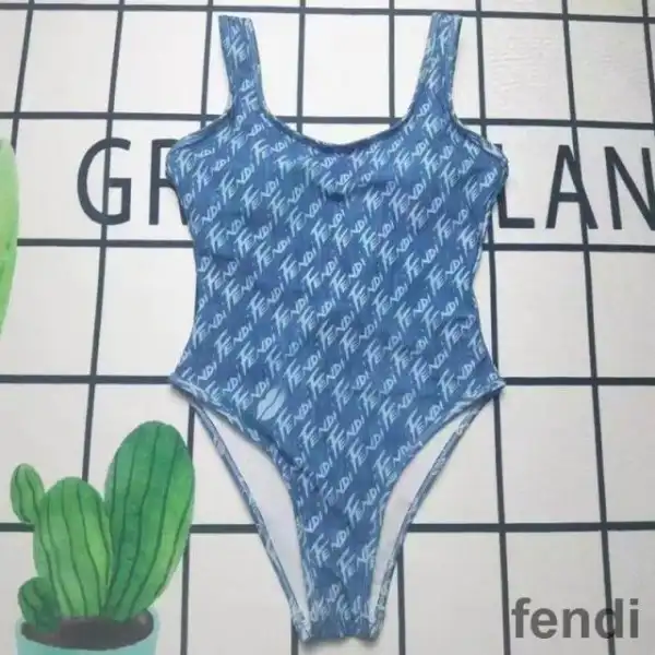 Cheap Fendi Swimsuit Women Graphic Logo Motif Lycra Blue