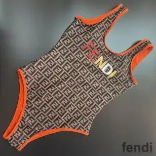 Fendi Swimsuit Women Logo FF Motif Lycra Brown Orange