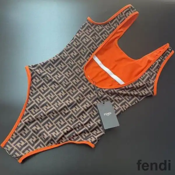 Affordable Fendi Swimsuit Women Logo FF Motif Lycra Brown Orange