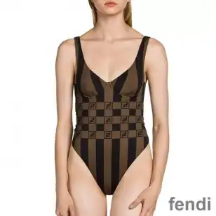 Fendi Swimsuit Women Vichy Pequin Motif Lycra Brown