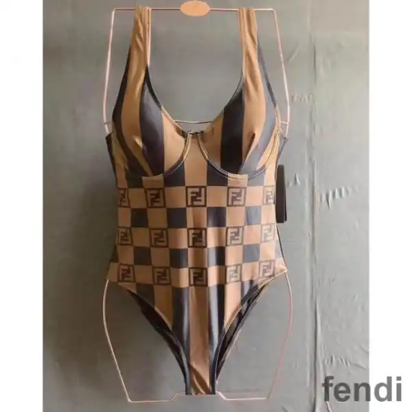 Cheap Fendi Swimsuit Women Vichy Pequin Motif Lycra Brown