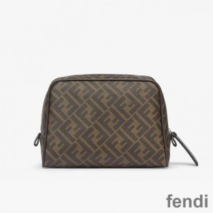 Fendi Toiletry Bag In FF Motif Fabric Brown