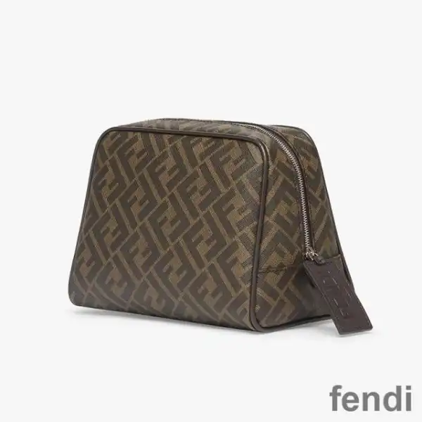 Cheap Fendi Toiletry Bag In FF Motif Fabric Brown