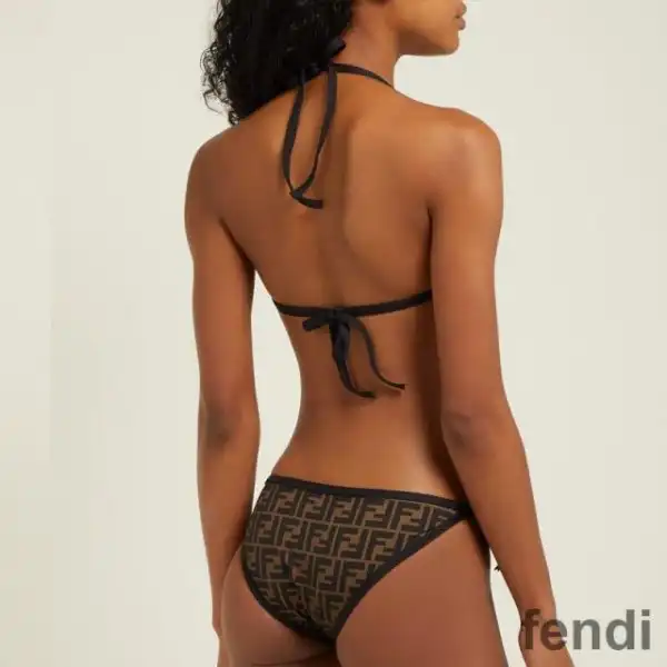 Affordable Fendi Triangle Bikini with Ties Women FF Motif Lycra Brown Black