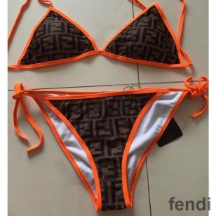 Fendi Triangle Bikini with Ties Women FF Motif Lycra Brown Orange