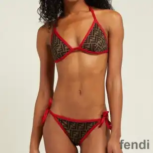 Fendi Triangle Bikini with Ties Women FF Motif Lycra Brown Red