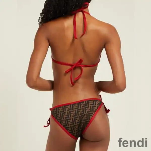 Affordable Fendi Triangle Bikini with Ties Women FF Motif Lycra Brown Red