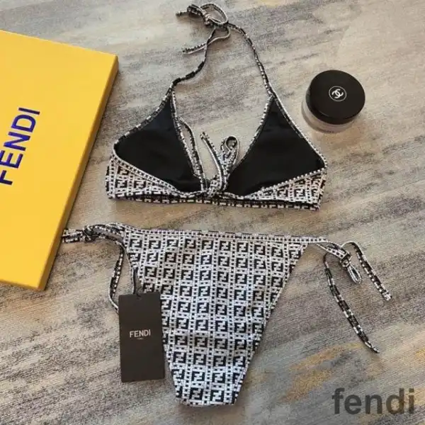 Affordable Fendi Triangle Bikini with Ties Women Jacquard FF Motif Lycra Black White