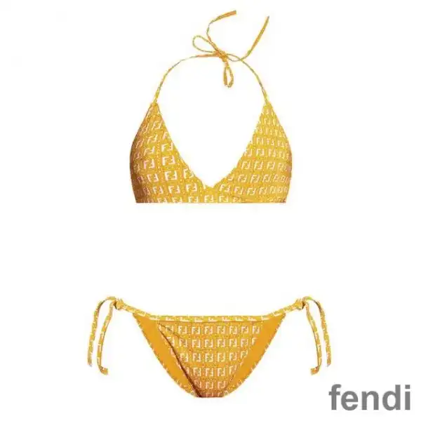 Affordable Fendi Triangle Bikini with Ties Women Jacquard FF Motif Lycra Yellow