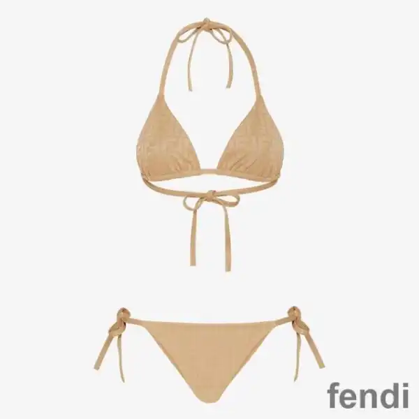 Affordable Fendi Triangular Bikini with Ties Women FF Motif Lycra Beige