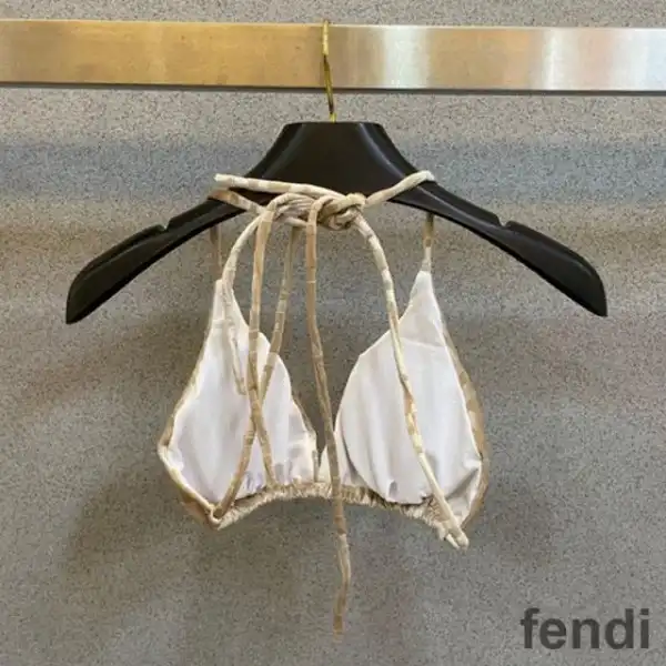 Affordable Fendi Triangular Bikini with Ties Women FF Motif Lycra Beige