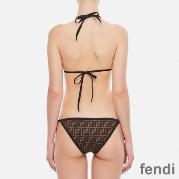 Cheap Fendi Triangular Bikini with Ties Women FF Motif Lycra Brown Black