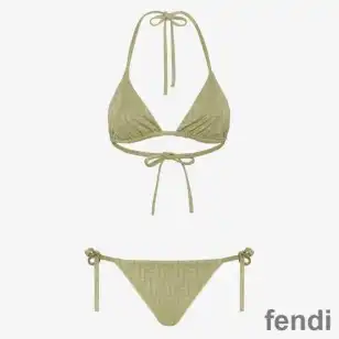 Fendi Triangular Bikini with Ties Women FF Motif Lycra Green