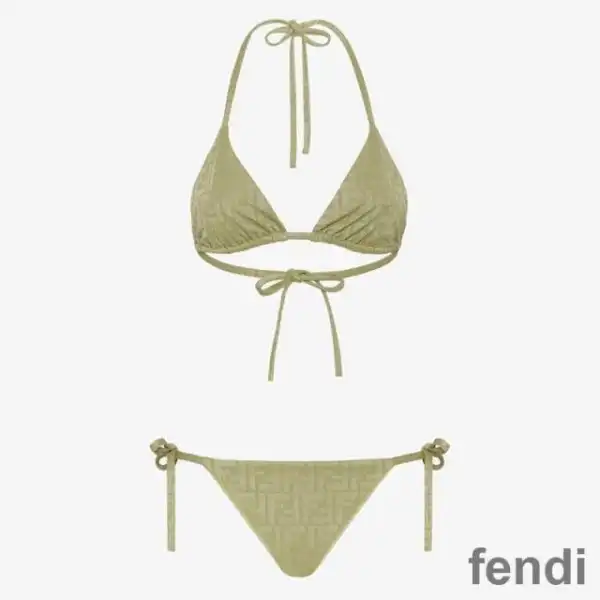 Affordable Fendi Triangular Bikini with Ties Women FF Motif Lycra Green