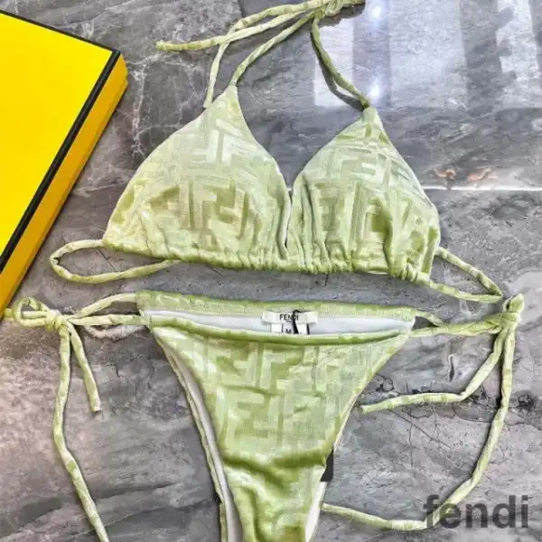 Affordable Fendi Triangular Bikini with Ties Women FF Motif Lycra Green