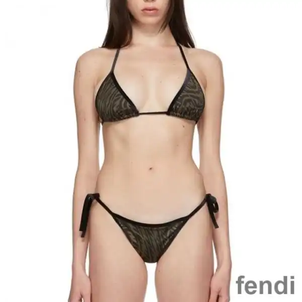 Affordable Fendi Triangular Bikini with Ties Women FF Vertigo Motif Lycra Brown Black