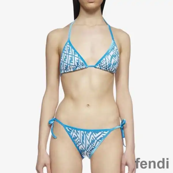 Affordable Fendi Triangular Bikini with Ties Women FF Vertigo Motif Lycra Sky Blue