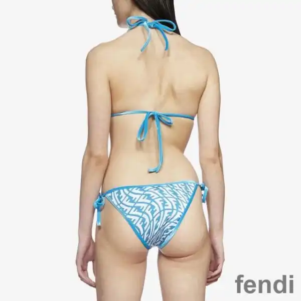 Affordable Fendi Triangular Bikini with Ties Women FF Vertigo Motif Lycra Sky Blue