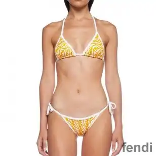 Fendi Triangular Bikini with Ties Women FF Vertigo Motif Lycra Yellow