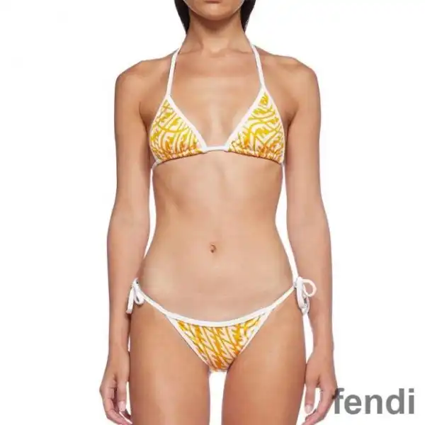 Affordable Fendi Triangular Bikini with Ties Women FF Vertigo Motif Lycra Yellow