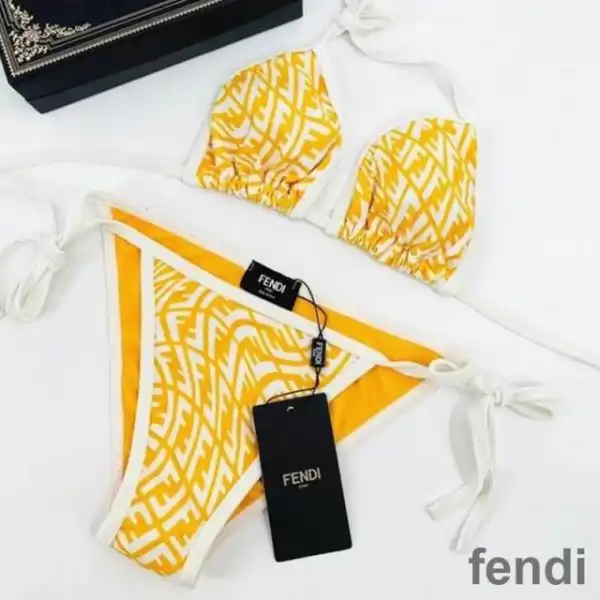 Affordable Fendi Triangular Bikini with Ties Women FF Vertigo Motif Lycra Yellow