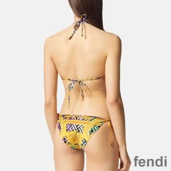 Cheap Fendi Triangular Bikini with Ties Women Fendace Baroque Motif Lycra Black