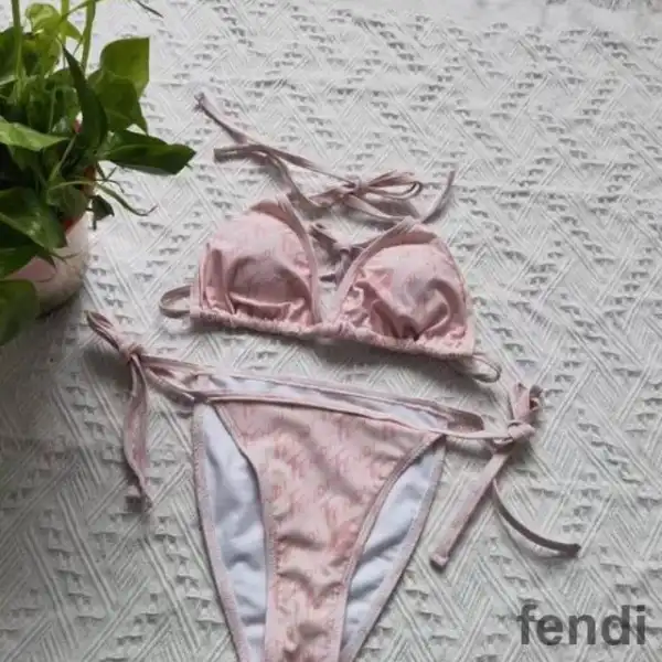 Affordable Fendi Triangular Bikini with Ties Women Graphic Logo Motif Lycra Pink