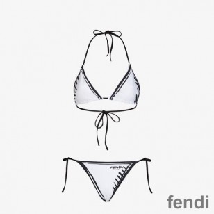 Fendi Triangular Bikini with Ties Women Joshua Vides Motif Lycra White