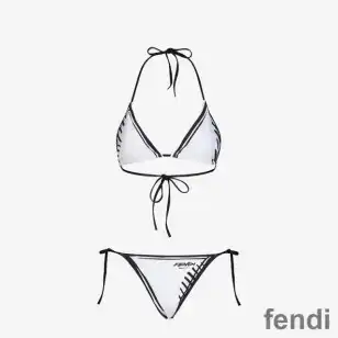 Fendi Triangular Bikini with Ties Women Joshua Vides Motif Lycra White