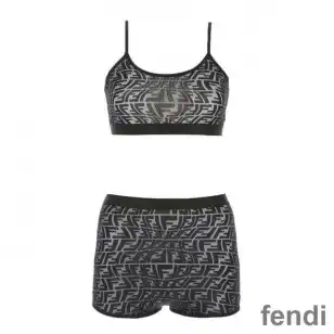 Fendi Underwear Set Women FF Fish-Eye Motif Lycra Black