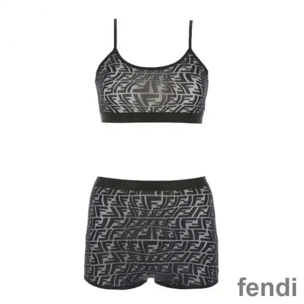 Cheap Fendi Underwear Set Women FF Fish-Eye Motif Lycra Black