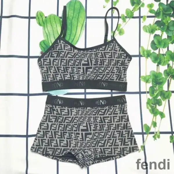 Cheap Fendi Underwear Set Women FF Fish-Eye Motif Lycra Black