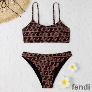 Fendi Underwear Set Women FF Motif Lycra Brown