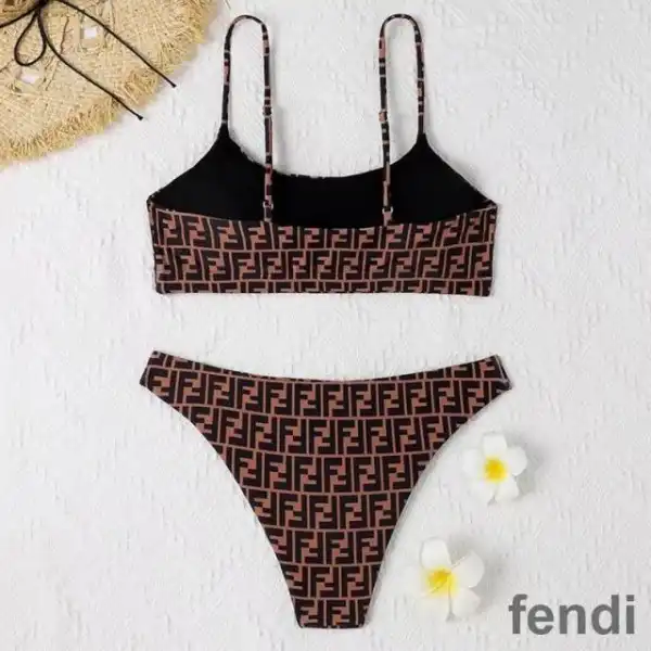 Cheap Fendi Underwear Set Women FF Motif Lycra Brown