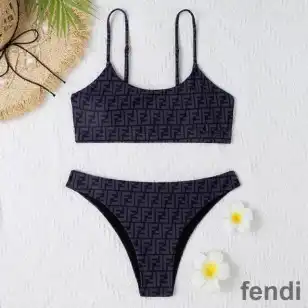 Fendi Underwear Set Women FF Motif Lycra Navy Blue