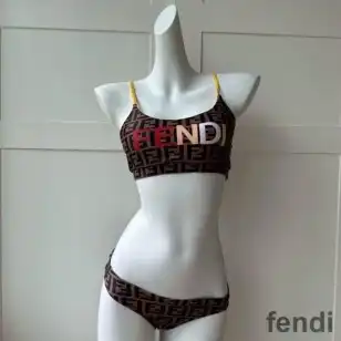 Fendi Underwear Set Women Fendi FF Motif Lycra Brown Yellow